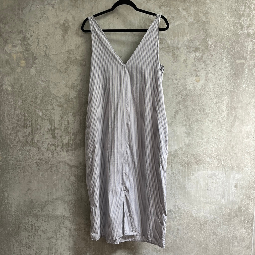 Deiji Studios Striped Asymmetrical Tie Front Midi Dress