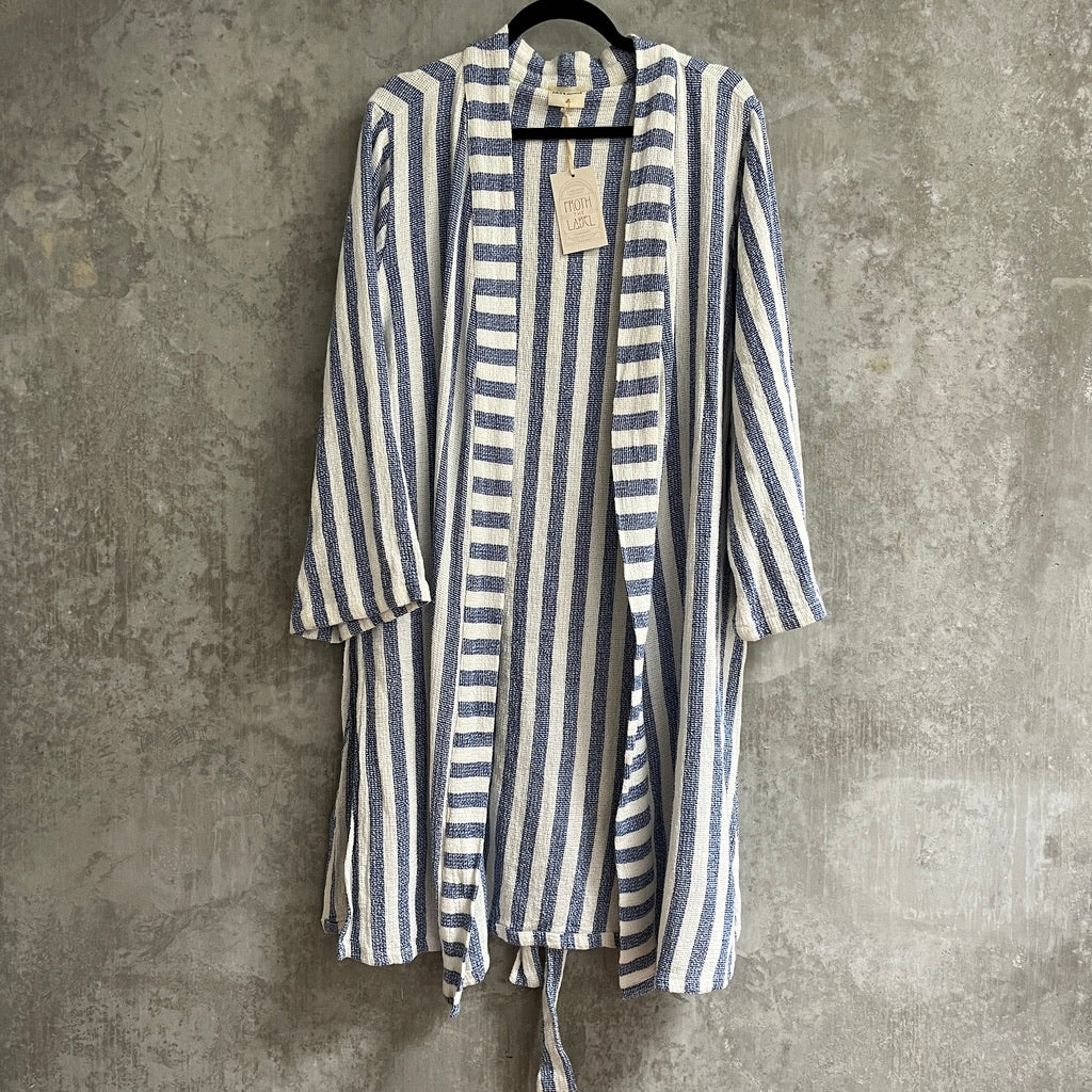 Zulu and Zephyr Nlue and White Striped Kimono